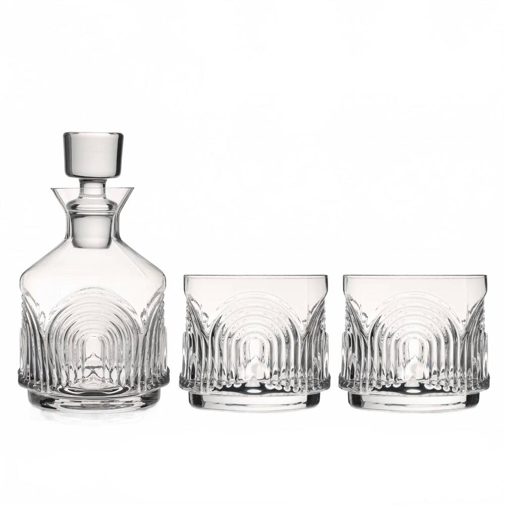 NEW VISKI deco beau stacking decanter and tumbler - set of 3 in clear